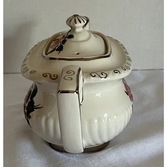 Gibsons England Tea Pot 3 Cup Pink Roses Platinum Scrolls & Trim W/ Lid Vintage - Picture 4 of 10